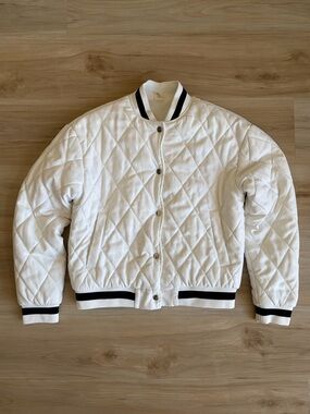 IJOAH White Quilted Varsity Jacket with Black Trim